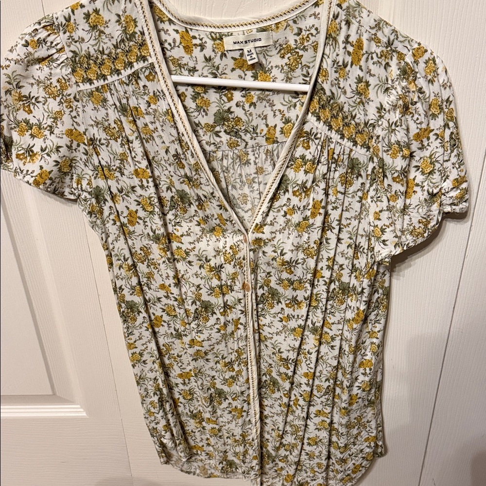 Max Studio Women's Floral Blouse - White and Yellow